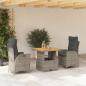 Preview: ARDEBO.de - 3-tlg. Garten-Essgruppe mit Kissen Grau Poly Rattan