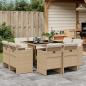 Preview: ARDEBO.de - 9-tlg. Garten-Essgruppe mit Kissen Beige Poly Rattan