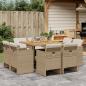 Preview: ARDEBO.de - 9-tlg. Garten-Essgruppe mit Kissen Beige Poly Rattan