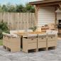 Preview: ARDEBO.de - 11-tlg. Garten-Essgruppe mit Kissen Beige Poly Rattan