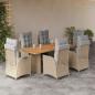 Preview: ARDEBO.de - 7-tlg. Garten-Essgruppe mit Kissen Beigemischung Poly Rattan