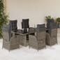 Preview: ARDEBO.de - 7-tlg. Garten-Essgruppe mit Kissen Grau Poly Rattan