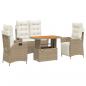 Preview: 4-tlg. Garten-Essgruppe mit Kissen Beige Poly Rattan