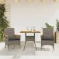 Preview: ARDEBO.de - 3-tlg. Garten-Essgruppe mit Kissen Grau Poly Rattan Akazie