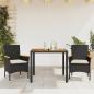 Preview: ARDEBO.de - 3-tlg. Garten-Essgruppe mit Kissen Schwarz Poly Rattan Akazie