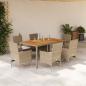 Preview: ARDEBO.de - 7-tlg. Garten-Essgruppe mit Kissen Beige Poly Rattan Akazie