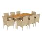 Preview: 9-tlg. Garten-Essgruppe mit Kissen Beige Poly Rattan Akazie