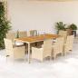 Preview: ARDEBO.de - 9-tlg. Garten-Essgruppe mit Kissen Beige Poly Rattan Akazie