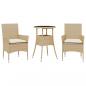 Preview: 3-tlg. Garten-Essgruppe mit Kissen Beige Poly Rattan und Glas