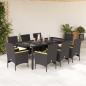 Preview: ARDEBO.de - 9-tlg. Garten-Essgruppe mit Kissen Schwarz Poly Rattan und Glas