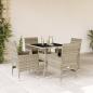 Preview: ARDEBO.de - 5-tlg. Garten-Essgruppe mit Kissen Hellgrau Poly Rattan Glas