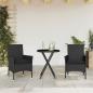 Preview: ARDEBO.de - 3-tlg. Bistro-Set mit Kissen Schwarz Poly Rattan und Glas