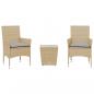 Preview: 3-tlg. Bistro-Set mit Kissen Beige Poly Rattan und Glas