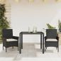 Preview: ARDEBO.de - 3-tlg. Garten-Essgruppe mit Kissen Schwarz Poly Rattan Glas