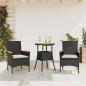 Preview: ARDEBO.de - 3-tlg. Garten-Essgruppe mit Kissen Schwarz Poly Rattan Akazie