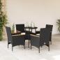 Preview: ARDEBO.de - 5-tlg. Garten-Essgruppe mit Kissen Schwarz Poly Rattan und Glas