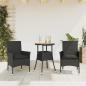 Preview: ARDEBO.de - 3-tlg. Garten-Essgruppe mit Kissen Schwarz Poly Rattan Akazie