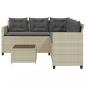 Preview: Gartensofa in L-Form mit Tisch und Kissen Hellgrau Poly Rattan