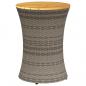 Preview: ARDEBO.de - Garten-Beistelltisch Trommelform Grau Poly Rattan & Massivholz