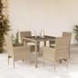 Preview: ARDEBO.de - 5-tlg. Garten-Essgruppe mit Kissen Beige Poly Rattan und Glas