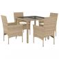 Preview: 5-tlg. Garten-Essgruppe mit Kissen Beige Poly Rattan und Glas