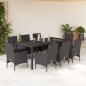 Preview: ARDEBO.de - 9-tlg. Garten-Essgruppe mit Kissen Schwarz Poly Rattan und Glas