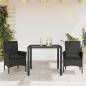 Preview: ARDEBO.de - 3-tlg. Garten-Essgruppe mit Kissen Schwarz Poly Rattan Glas