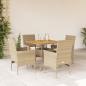 Preview: ARDEBO.de - 5-tlg. Garten-Essgruppe mit Kissen Beige Poly Rattan Akazie