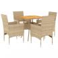 Preview: 5-tlg. Garten-Essgruppe mit Kissen Beige Poly Rattan Akazie