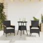 Preview: ARDEBO.de - 3-tlg. Garten-Essgruppe mit Kissen Schwarz Poly Rattan Glas