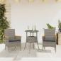 Preview: ARDEBO.de - 3-tlg. Garten-Essgruppe mit Kissen Grau Poly Rattan und Glas