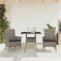 Preview: ARDEBO.de - 3-tlg. Garten-Essgruppe mit Kissen Grau Poly Rattan und Glas