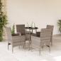 Preview: ARDEBO.de - 5-tlg. Garten-Essgruppe mit Kissen Grau Poly Rattan und Glas