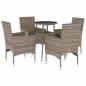 Preview: 5-tlg. Garten-Essgruppe mit Kissen Grau Poly Rattan und Glas