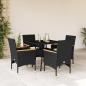 Preview: ARDEBO.de - 5-tlg. Garten-Essgruppe mit Kissen Schwarz Poly Rattan und Glas