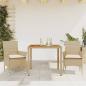 Preview: ARDEBO.de - 3-tlg. Garten-Essgruppe mit Kissen Beige Poly Rattan Akazie