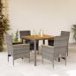 Preview: ARDEBO.de - 5-tlg. Garten-Essgruppe mit Kissen Grau Poly Rattan Akazie