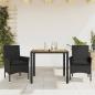 Preview: ARDEBO.de - 3-tlg. Garten-Essgruppe mit Kissen Schwarz Poly Rattan Akazie