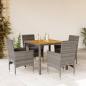 Preview: ARDEBO.de - 5-tlg. Garten-Essgruppe mit Kissen Grau Poly Rattan Akazie