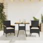 Preview: ARDEBO.de - 3-tlg. Garten-Essgruppe mit Kissen Schwarz Poly Rattan Akazie