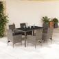 Preview: ARDEBO.de - 7-tlg. Garten-Essgruppe mit Kissen Grau Poly Rattan und Glas