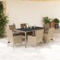 Preview: ARDEBO.de - 7-tlg. Garten-Essgruppe mit Kissen Beige Poly Rattan und Glas