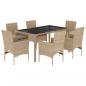 Preview: 7-tlg. Garten-Essgruppe mit Kissen Beige Poly Rattan und Glas