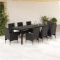 Preview: ARDEBO.de - 9-tlg. Garten-Essgruppe mit Kissen Schwarz Poly Rattan und Glas