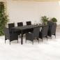 Preview: ARDEBO.de - 9-tlg. Garten-Essgruppe mit Kissen Schwarz Poly Rattan und Glas