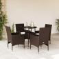 Preview: 5-tlg. Garten-Essgruppe mit Kissen Braun Poly Rattan Glas