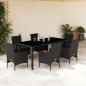 Preview: ARDEBO.de - 7-tlg. Garten-Essgruppe mit Kissen Schwarz Poly Rattan Glas