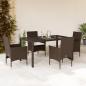 Preview: ARDEBO.de - 5-tlg. Garten-Essgruppe mit Kissen Braun Poly Rattan Glas