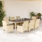 Preview: ARDEBO.de - 9-tlg. Garten-Essgruppe mit Kissen Beige Poly Rattan Glas