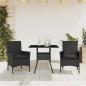 Preview: ARDEBO.de - 3-tlg. Garten-Essgruppe mit Kissen Schwarz Poly Rattan Glas